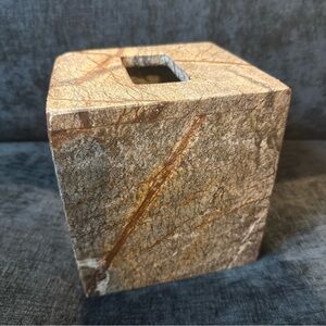 Stone Cube Tissue Box Cover in Brown and Tan Marble